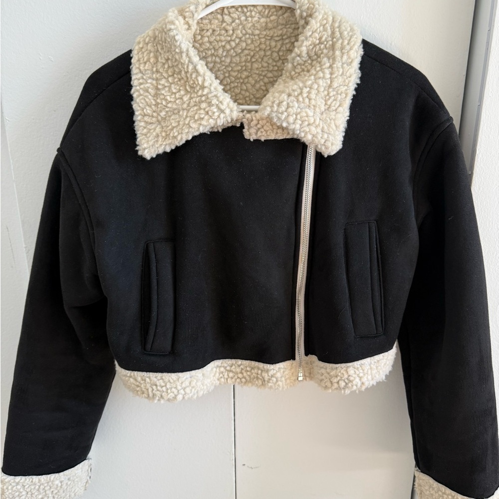 Black and Cream Sherpa Jacket